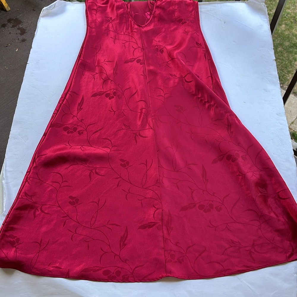 Vintage 90’s Red Satin Printed Strappy Sexy Slip Dress Small Floral Midi Red Hot - Picture 12 of 17